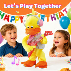 Marsjoy dancing duck plush evokes playful movement in kids.