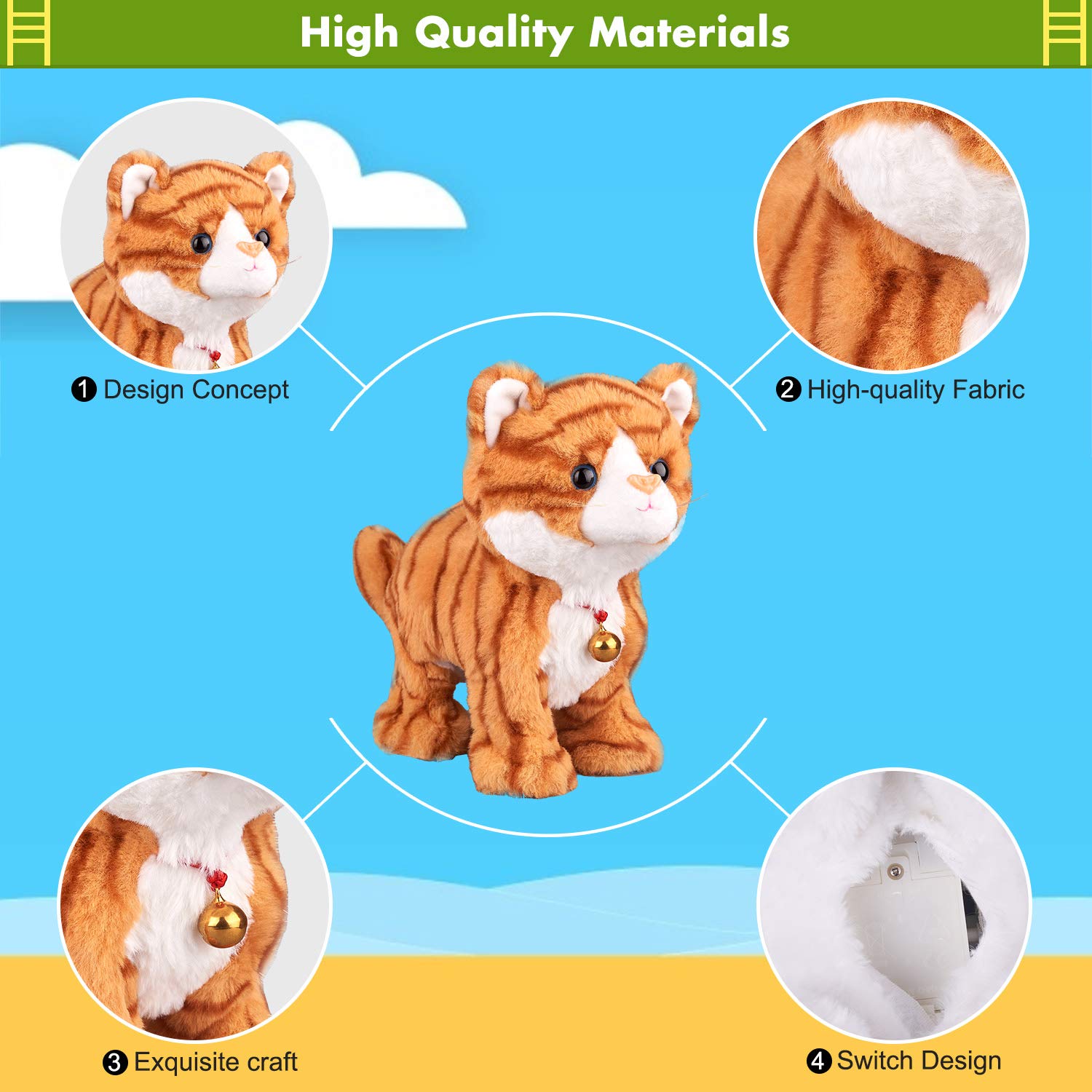 Marsjoy Pattern Yellow Plush Cat soft fabric ensures safe, comforting play.