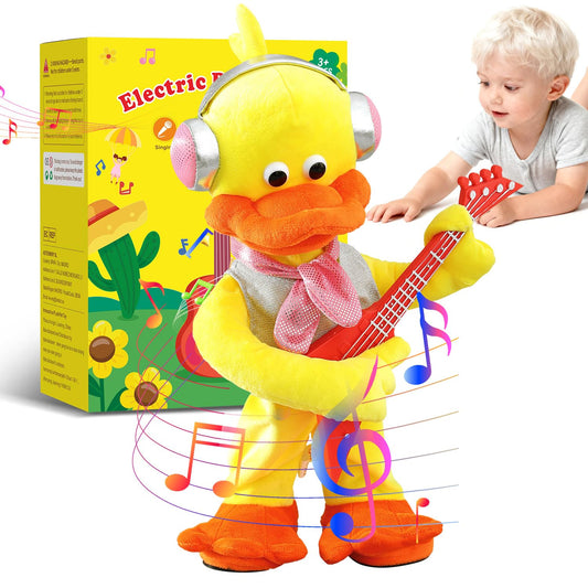 Marsjoy rocking duck plush toy with stylish outfit and cute expression.