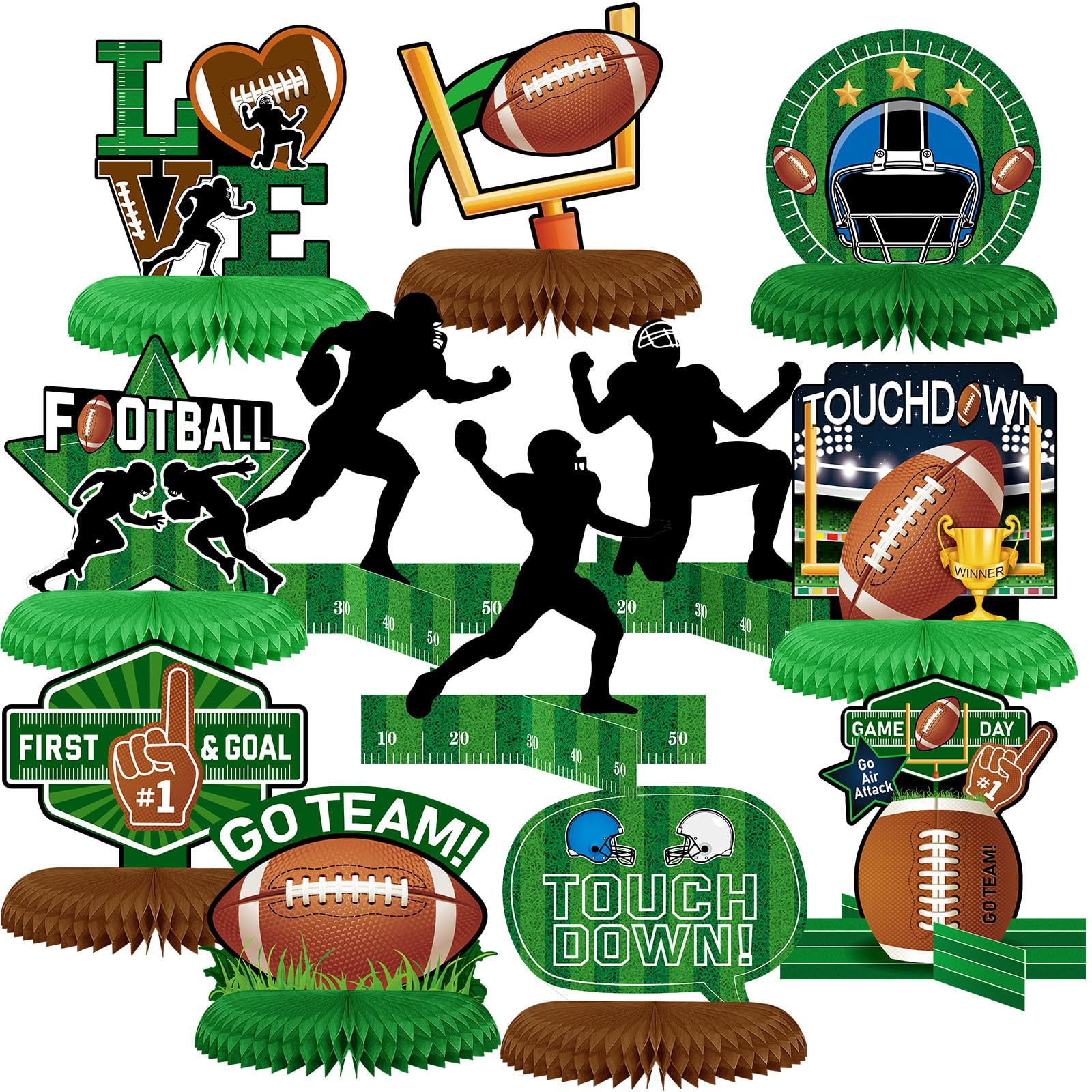 Marspark football honeycomb centerpiece on table for a lively sports party