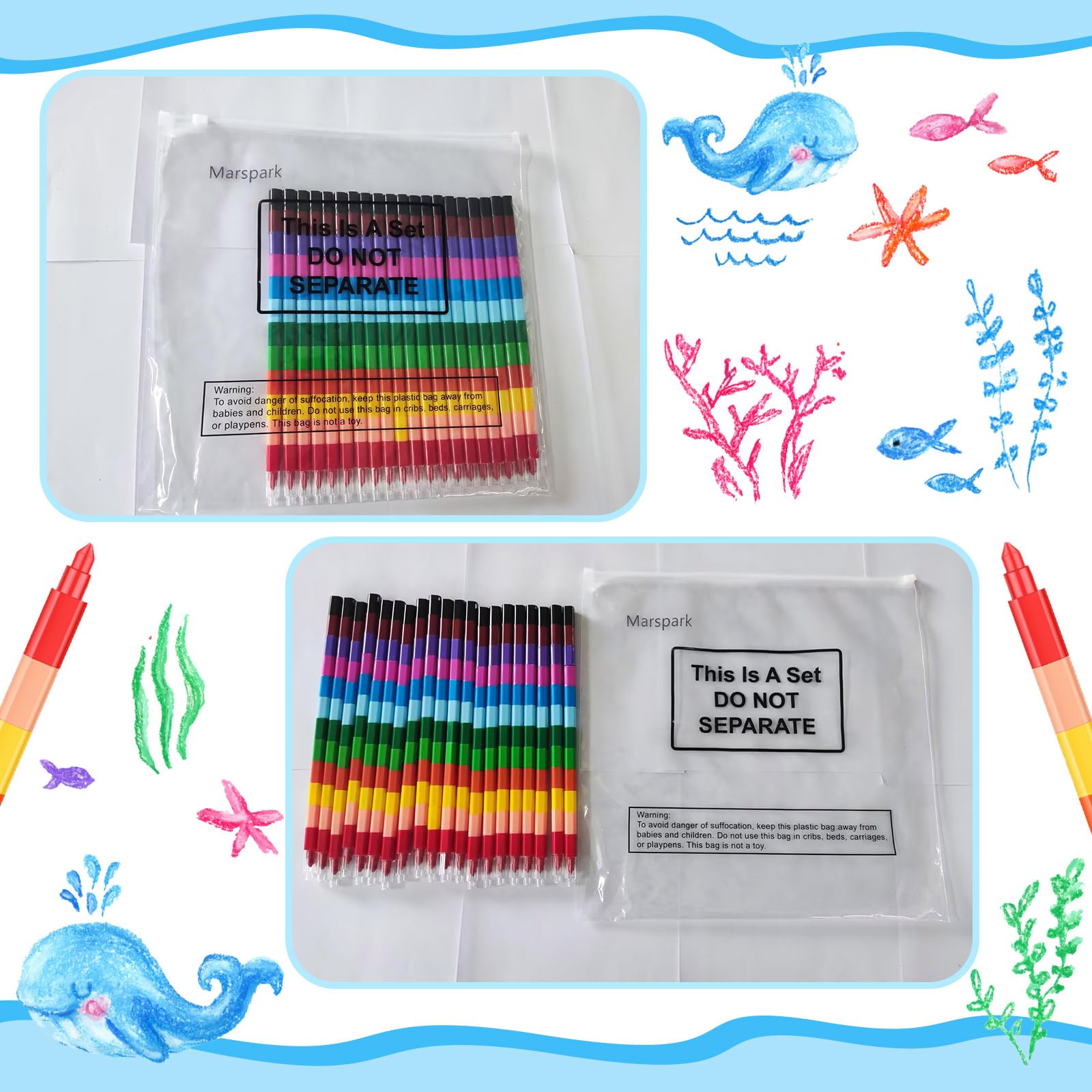 Marspark stackable crayons detachable pieces for customizable lengths and shapes