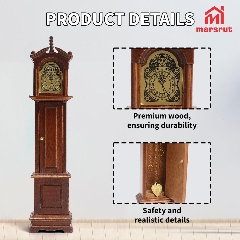 Marsrut miniature wooden grandfather clock set complements 1:12 interiors.
