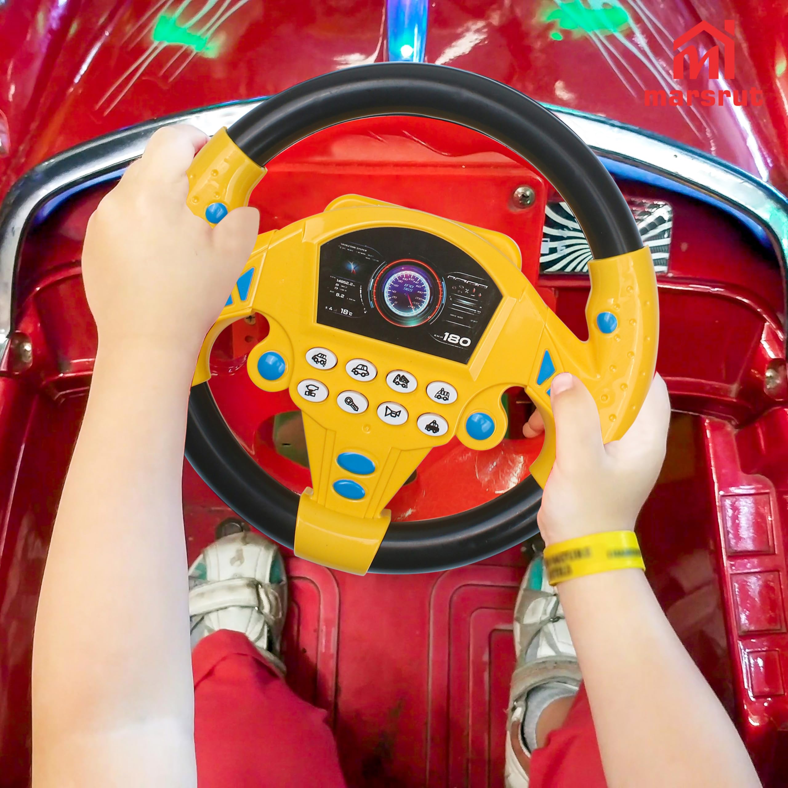 Marsrut steering wheel toy yellow horn button in action