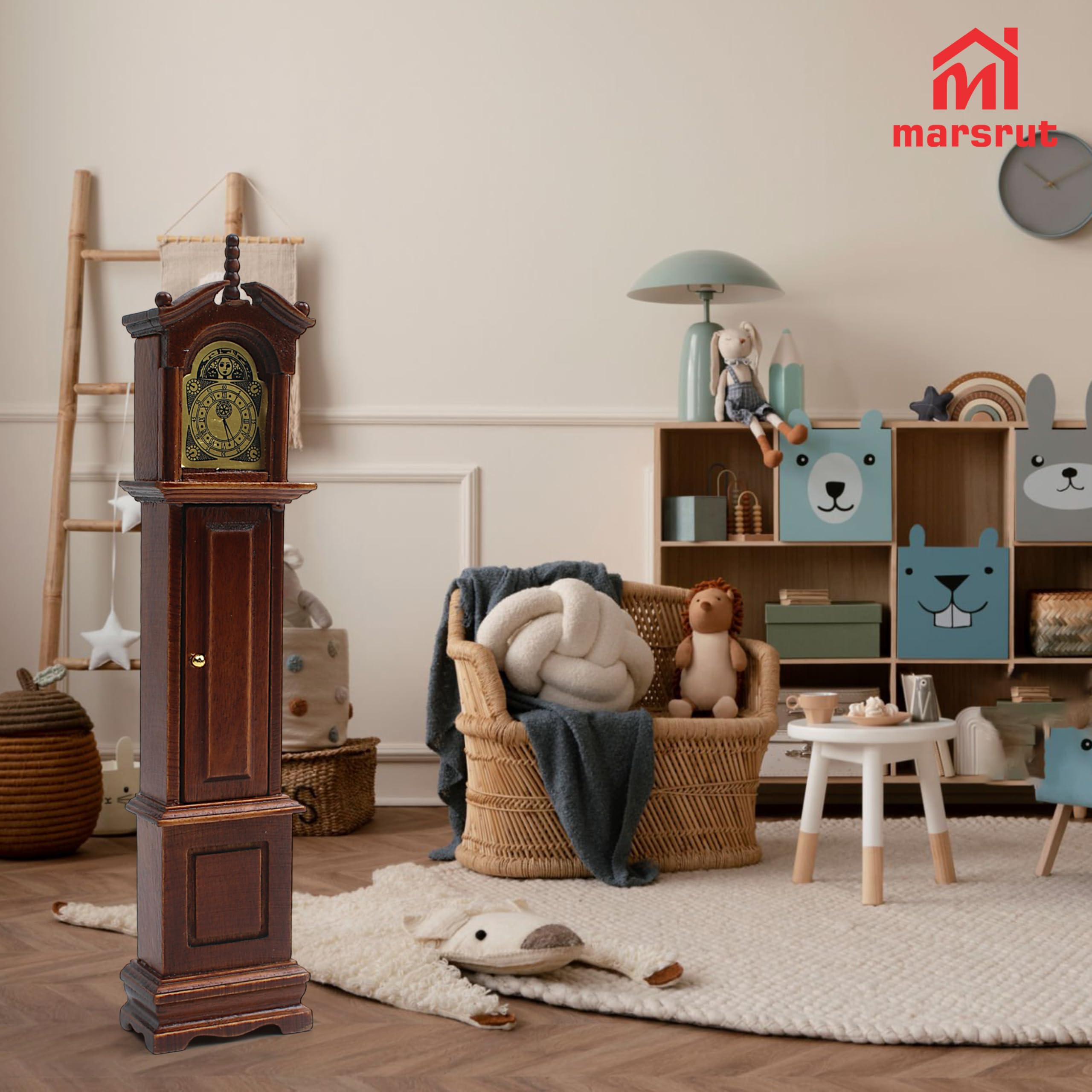 Marsrut wooden dollhouse clock ideal for study or office setups.
