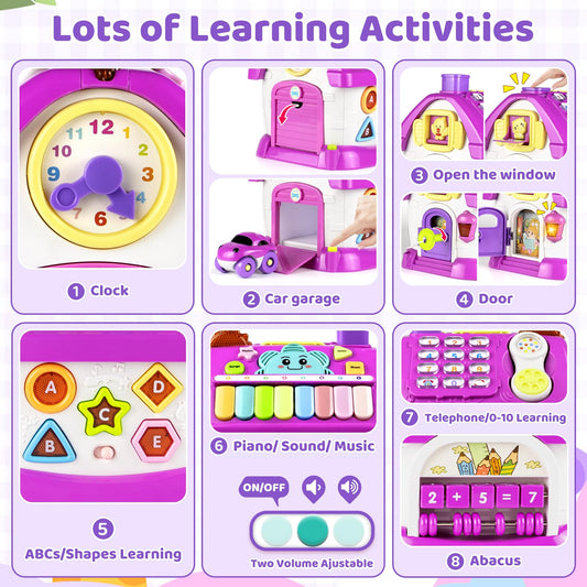 Marstone 8-in-1 learning house with a telephone promotes pretend play and language development.