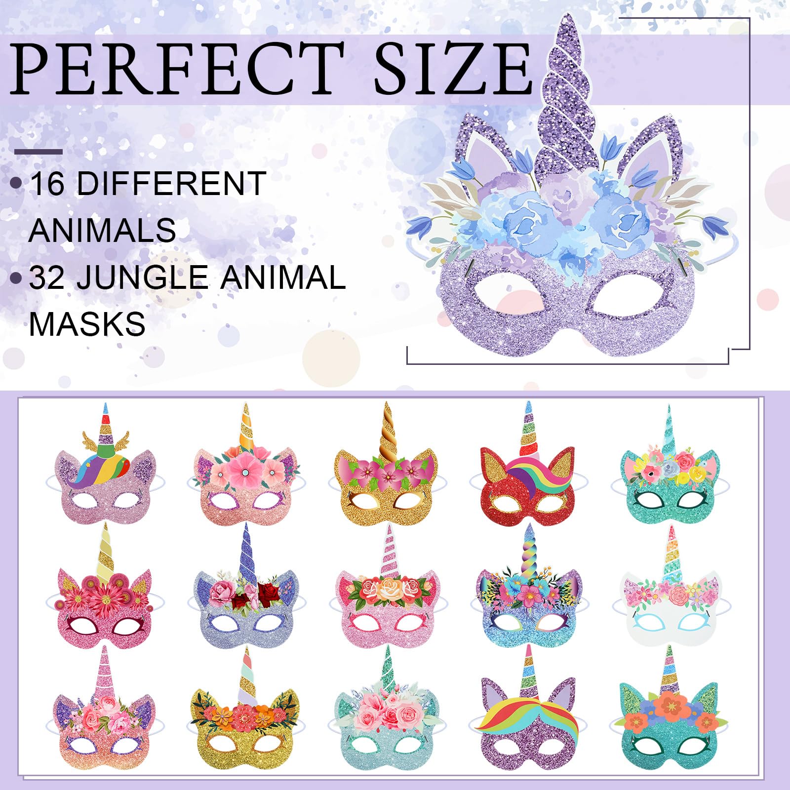 Marsui unicorn-pattern masks ideal for birthdays, baby showers, and classrooms