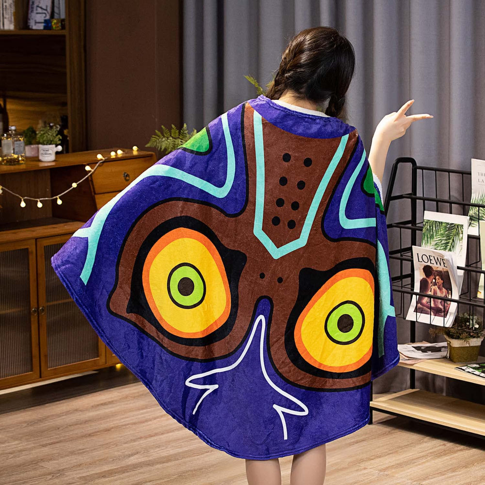 MARUKQW Zelda plush glider blanket cloak in dark blue folded for compact display