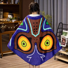 MARUKQW Zelda plush glider blanket cloak in dark blue worn at side view