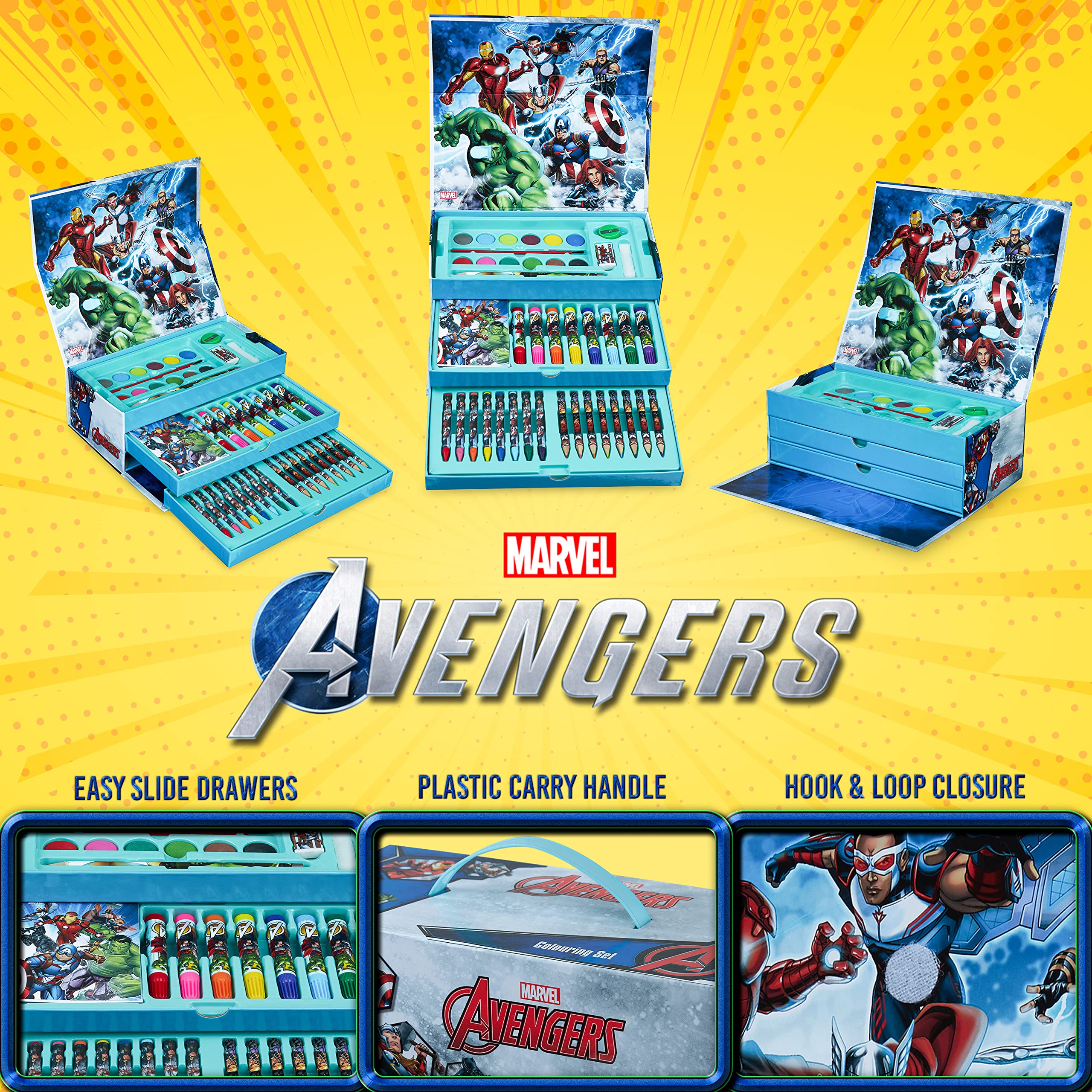 Marvel Art Case for Kids keeps supplies organized for car trips and school days.