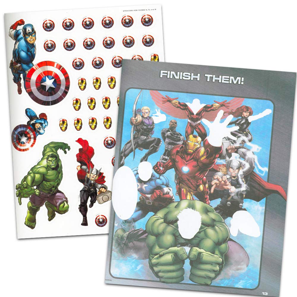 Marvel Avengers stickers page showcases over 500 stickers for creative crafts and activities.