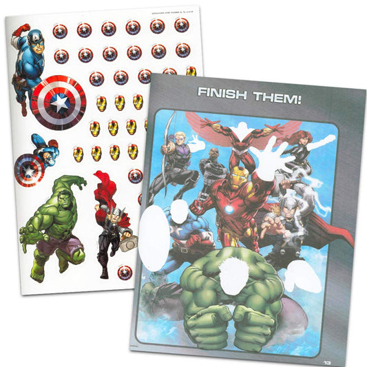 Marvel Avengers stickers page showcases over 500 stickers for creative crafts and activities.