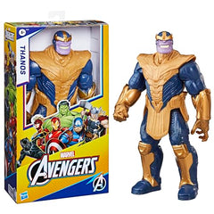 Marvel Avengers Thanos Deluxe figure in open window box packaging for display.