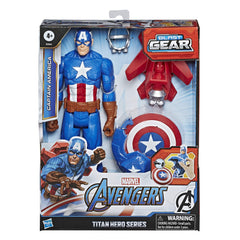 Titan Hero Blast Gear launcher attached to Captain America figure for quick launches