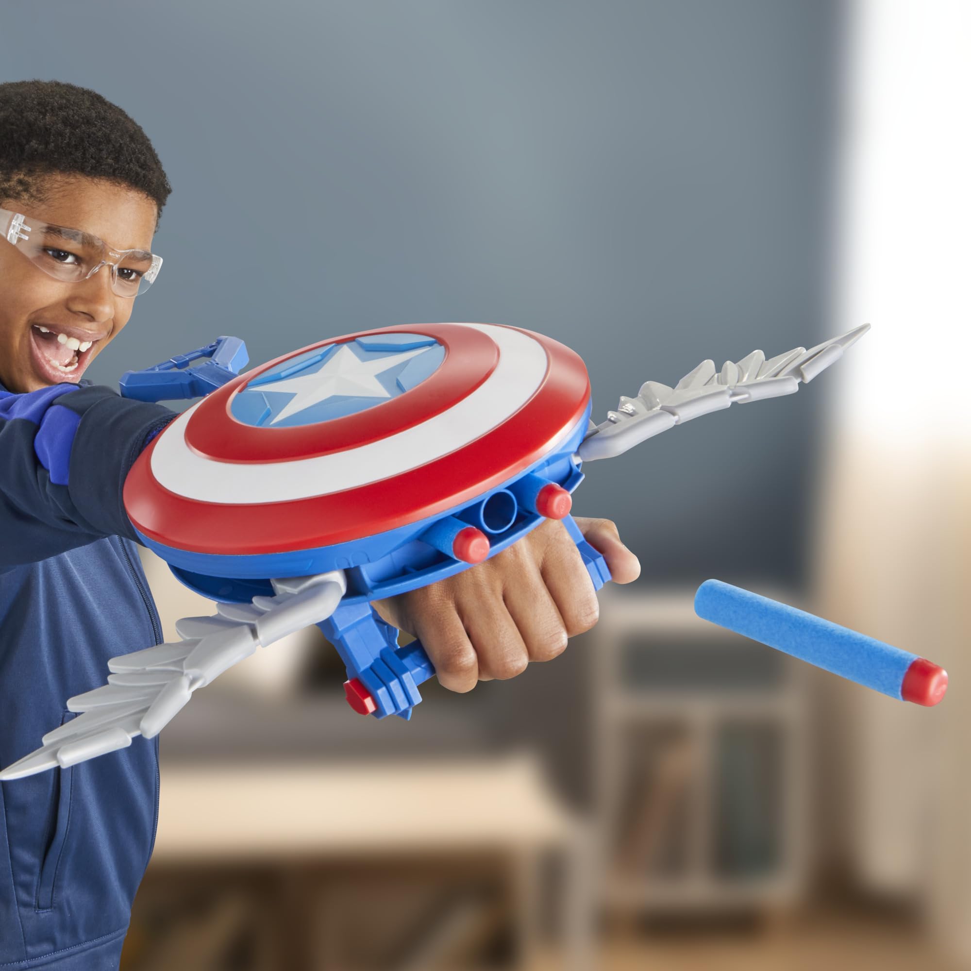 Captain America shield with wings on Marvel blaster.