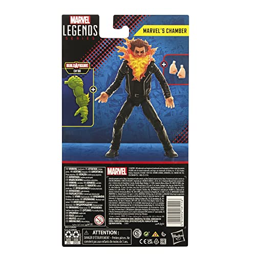 Close-up of biokinetic flame chest and face detail on Marvel’s Chamber
