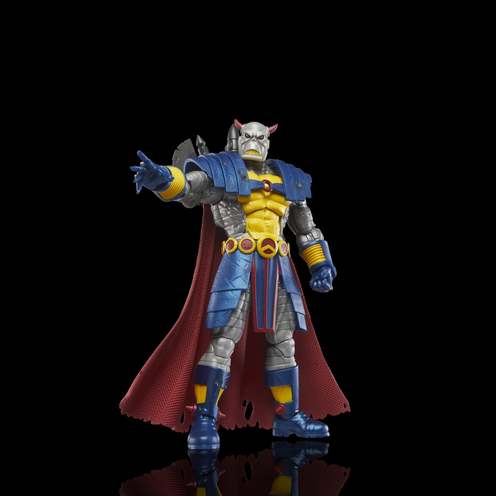 Marvel Legends Death's Head with back-mounted weapons for display-ready setups.