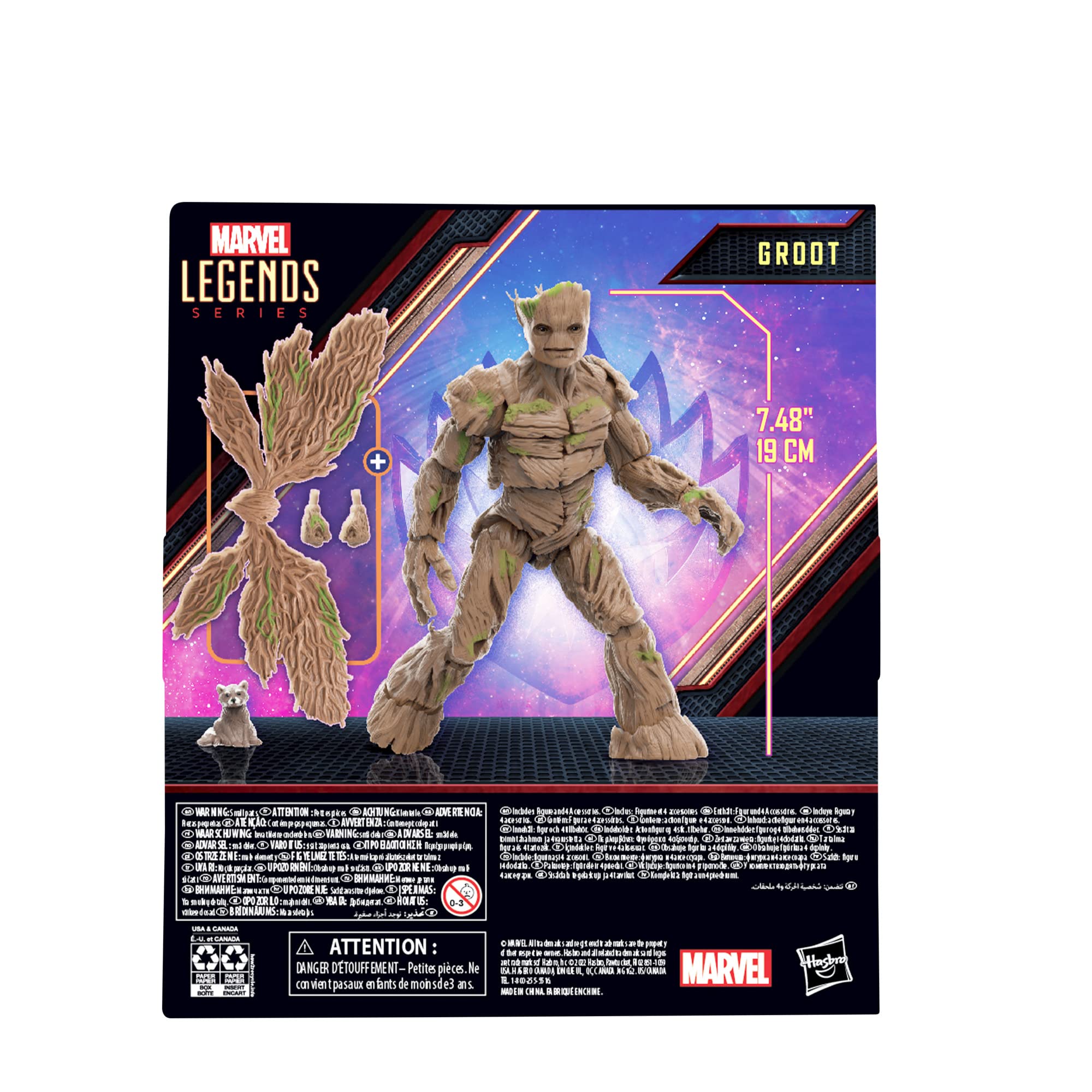 Marvel Groot with Baby Rocket accessory enhances display value.