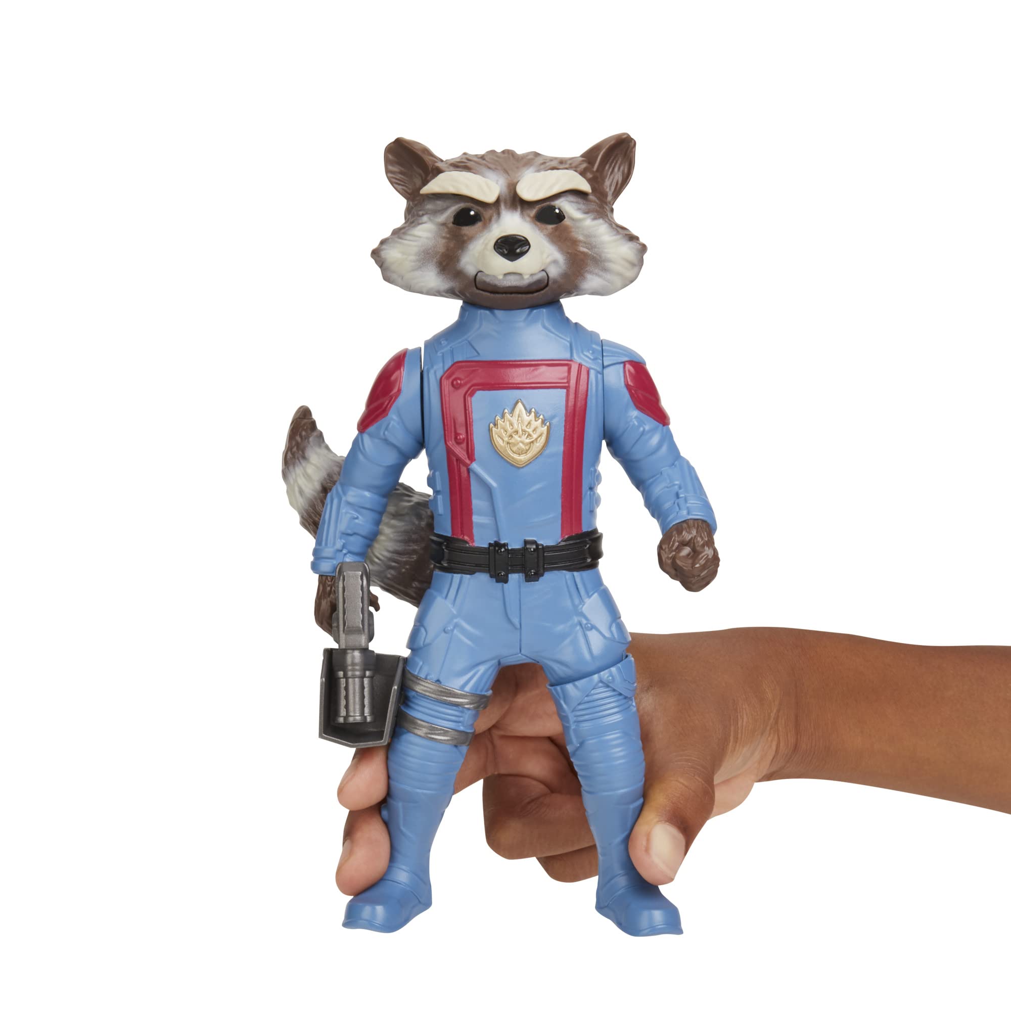 Marvel’s Rocket 8-inch figure stands as a collectible display piece.