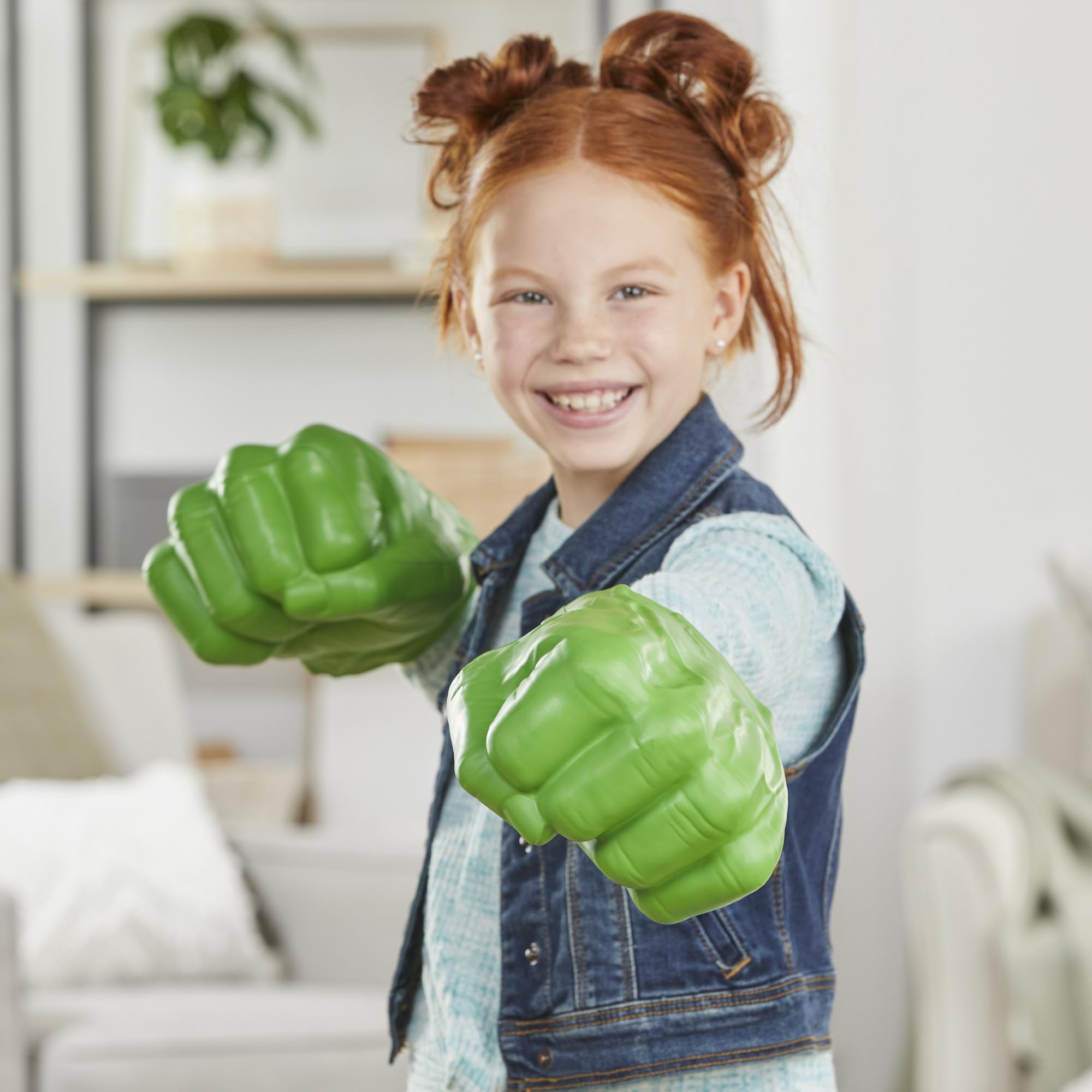 Marvel Hulk Gamma Smash Fists vibrant green color supports authentic superhero cosplay.