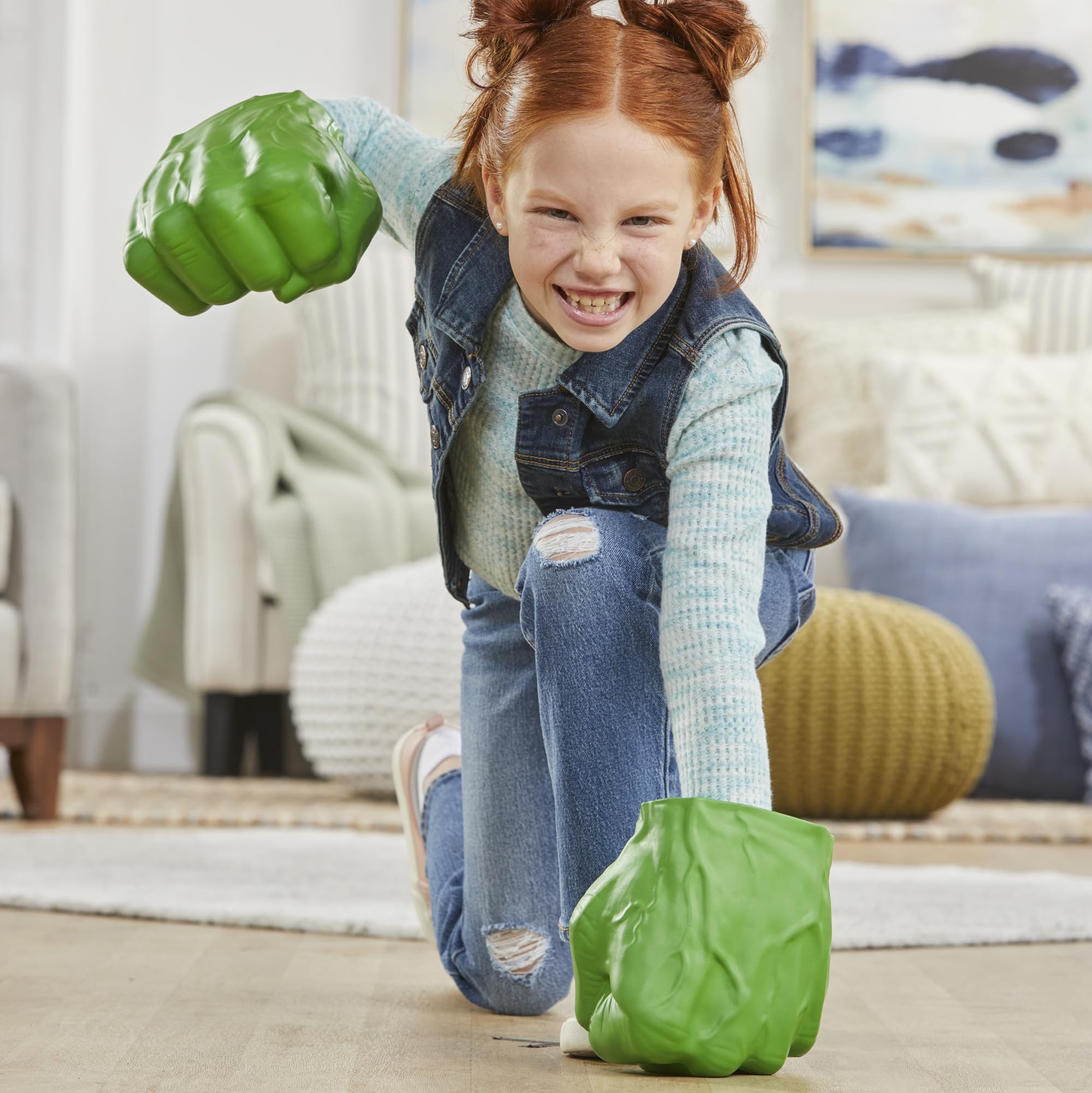 Marvel Hulk Gamma Smash Fists soft-foam material offers safe, gentle impact during imaginative play.