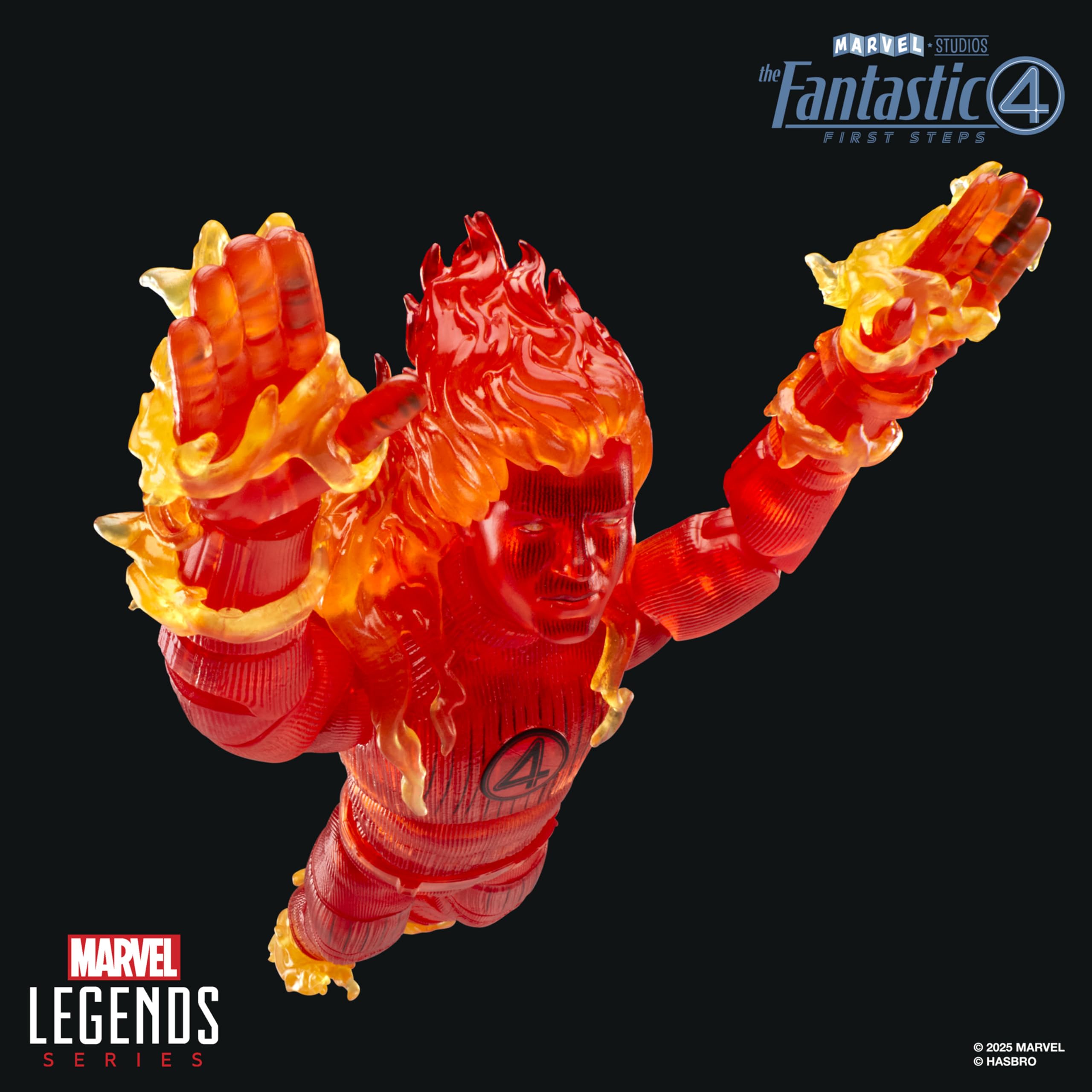 Marvel Human Torch movie-inspired accessories: flame-hands add authentic display options.