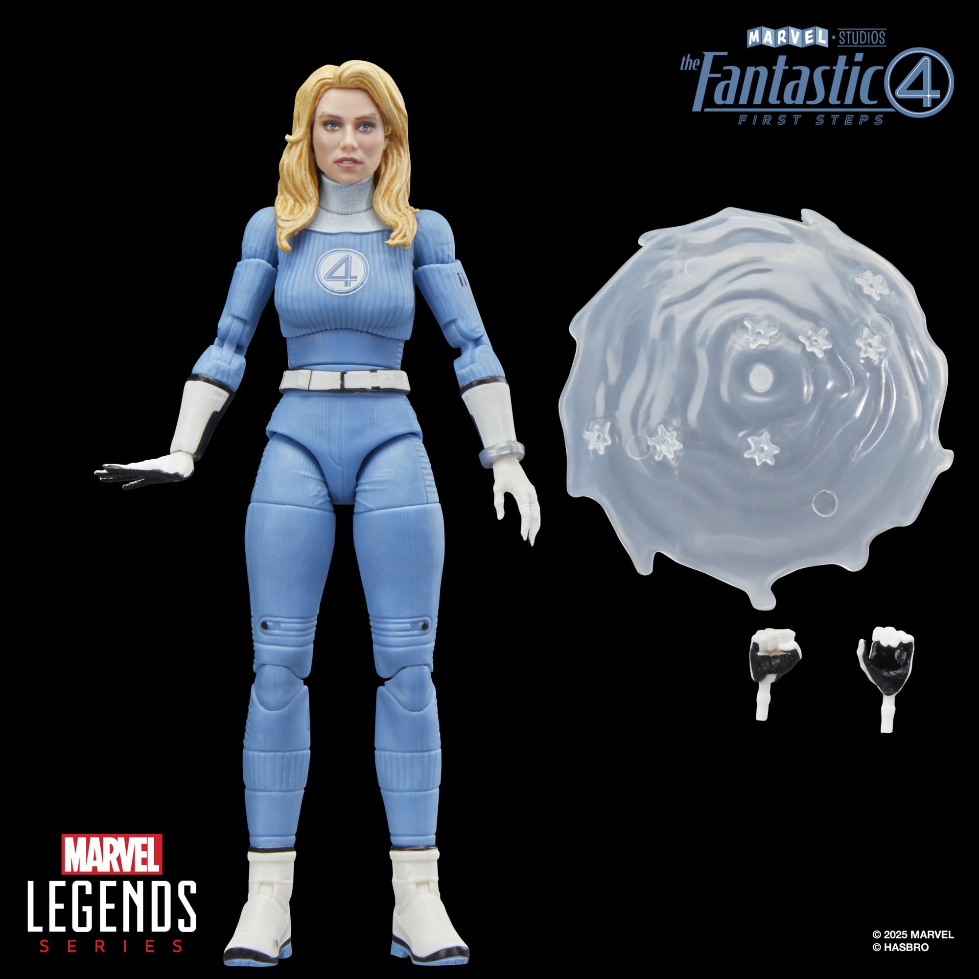 Film-inspired deco on Marvel's Invisible Woman for authentic presentation.
