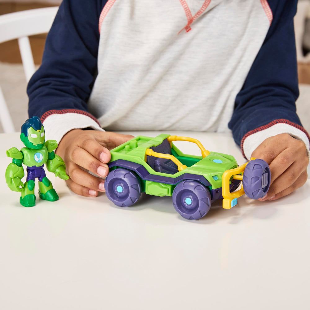 Marvel Iron Hulk front spoiler attachment doubles as armor for smashing.