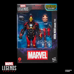 Marvel Iron Man Mark 72 armor detail emphasizes sculpt and paint for collector shelves.