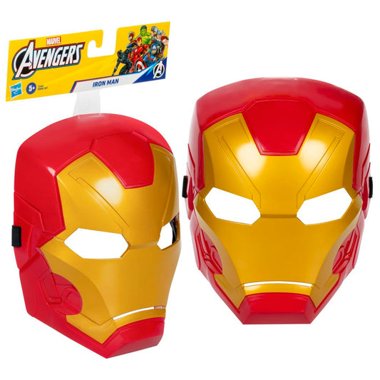 Marvel Iron Man mask front view with adjustable strap for kid cosplay and imaginative play.