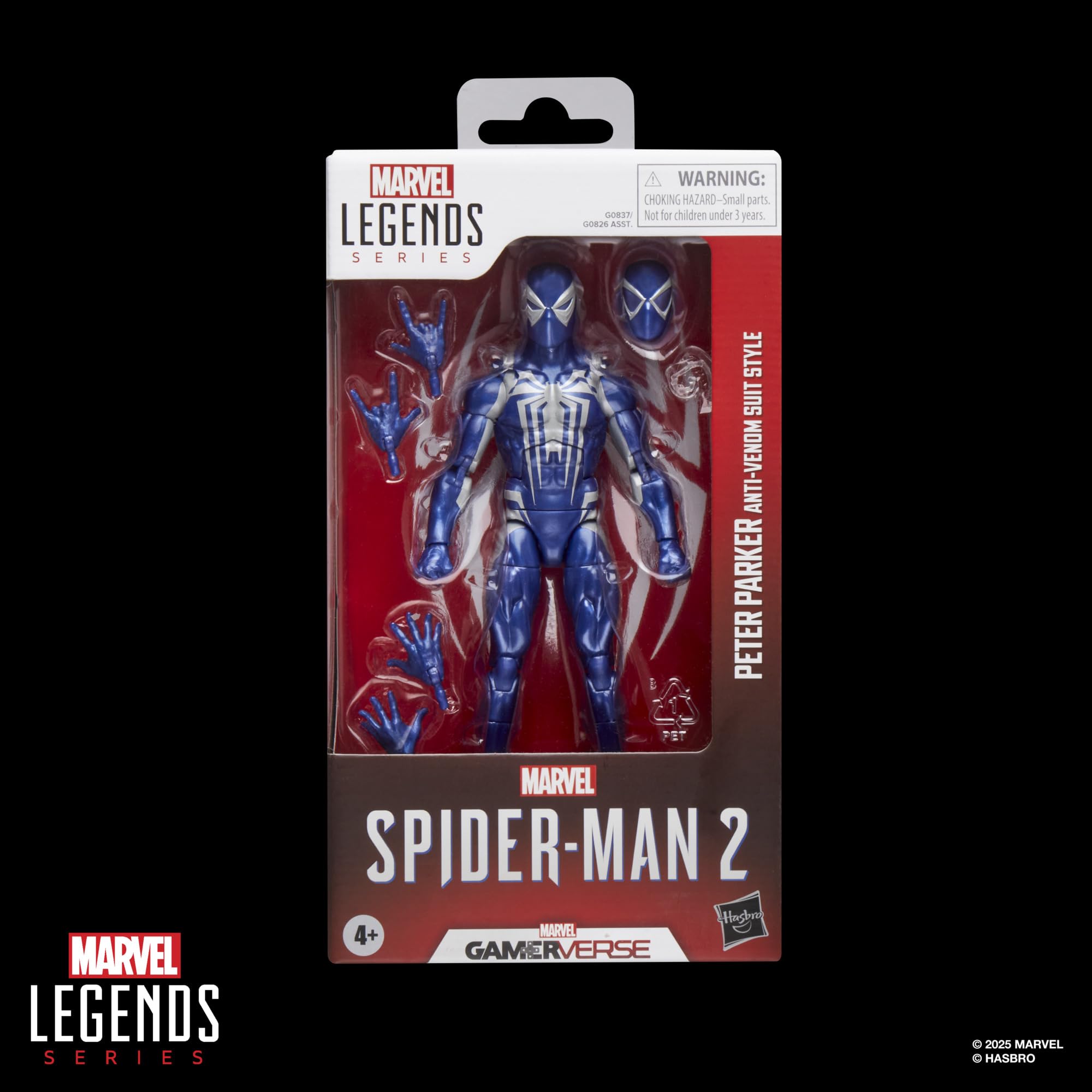Marvel Legends Peter Parker Anti-Venom Back view highlighting suit details for display.