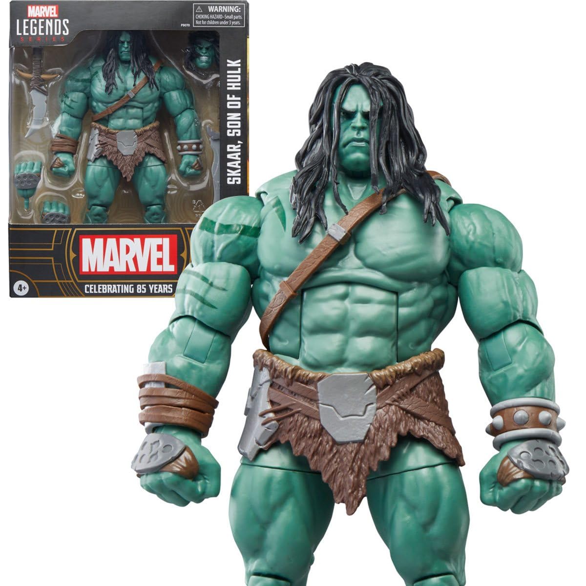 Marvel Legends Skaar figure, front view for shelf display and collection.
