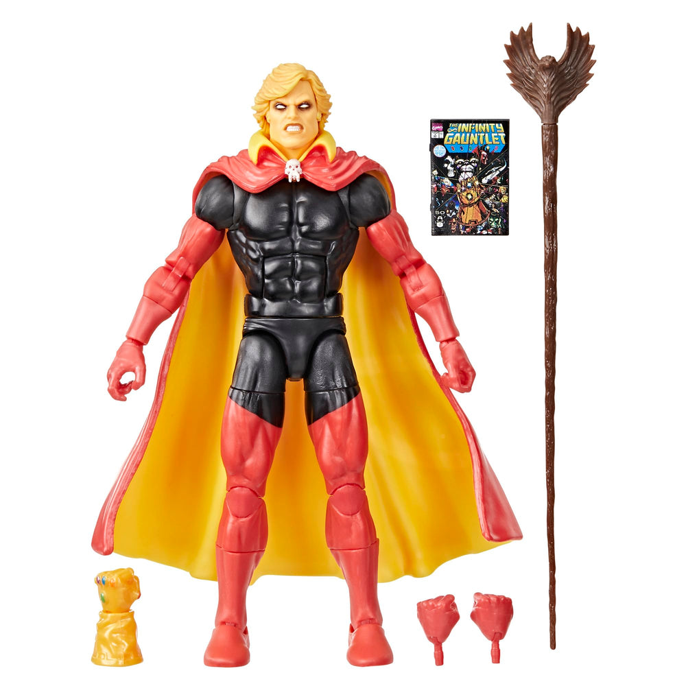 Marvel Legends Adam Warlock action figure in Infinity Gauntlet pose for display.