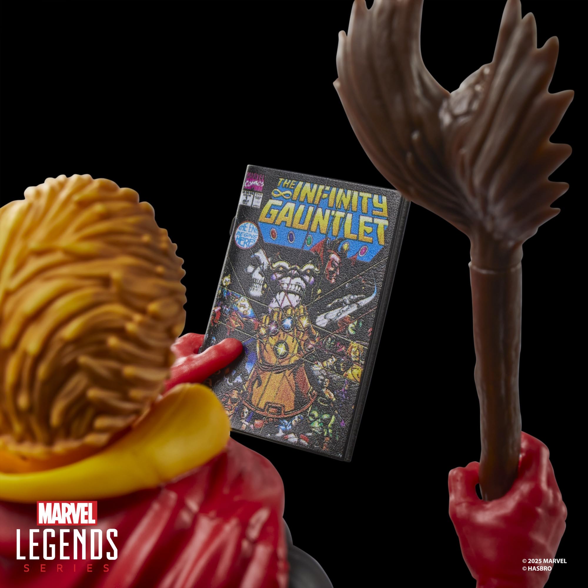 Marvel Legends Adam Warlock side view highlights premium deco for collectors.