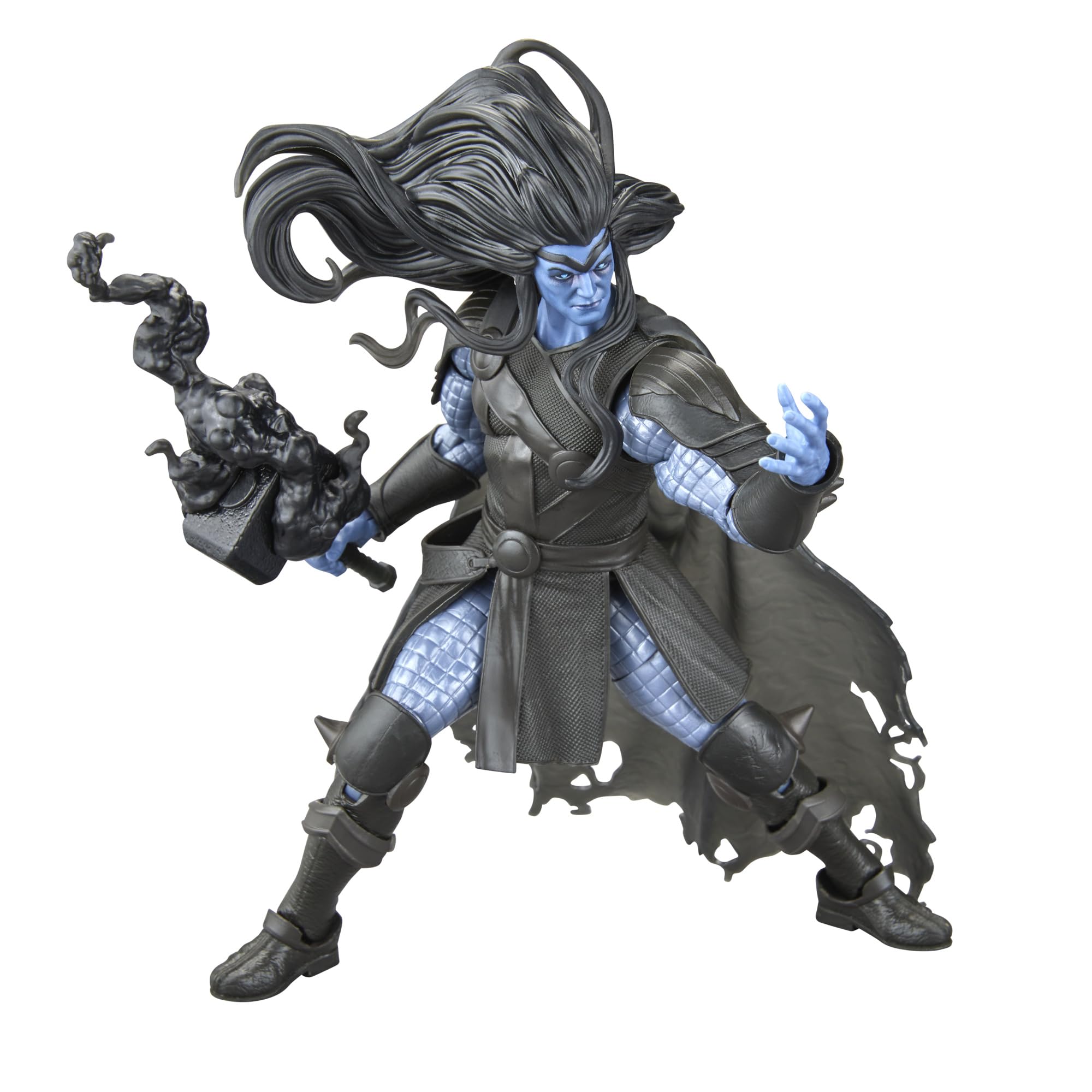 Marvel Legends Black Winter Thor comics-inspired deco enhances display accuracy.