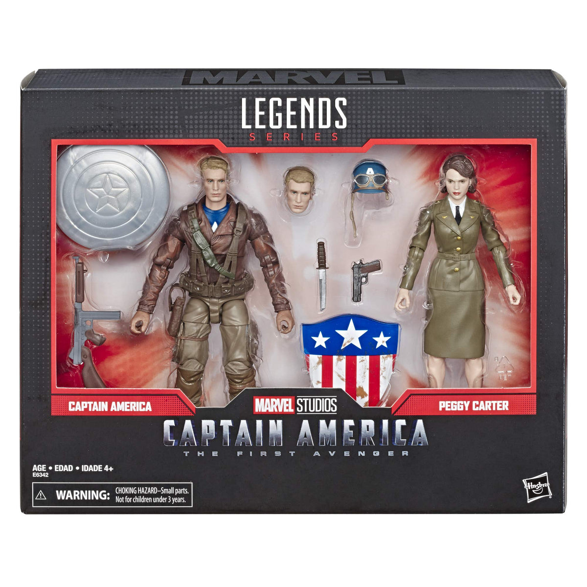 Marvel Legends Captain America and Peggy Carter 2-pack display-ready action figures.