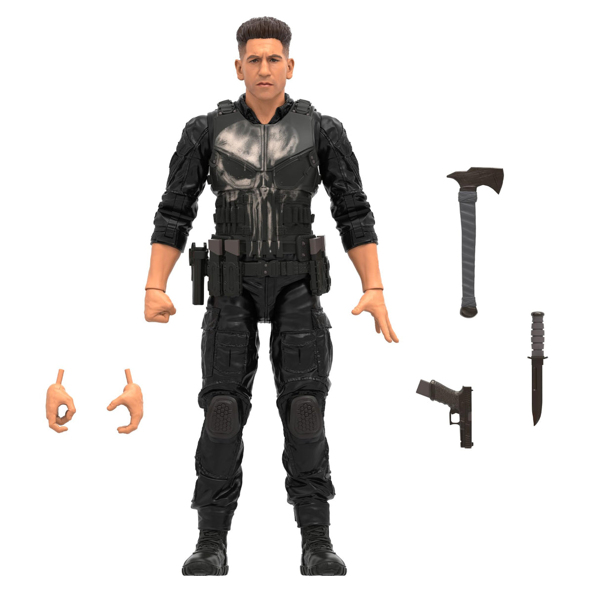 Marvel Legends Daredevil Born Again Punisher figure close-up with premium detailing for display