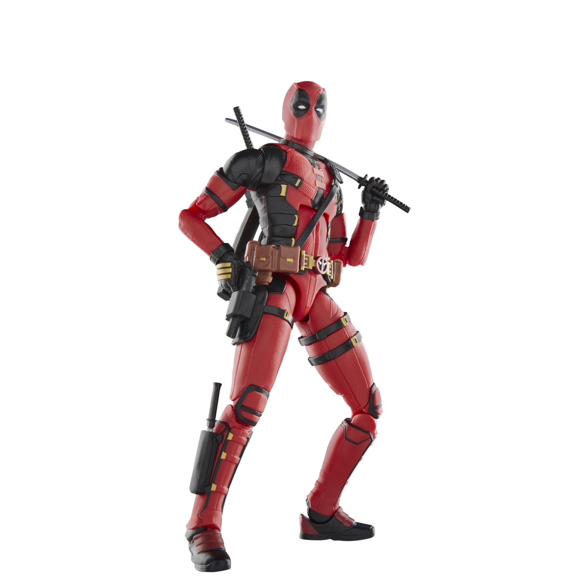 Marvel Legends Deadpool Wolverine detailed deco highlights quality craftsmanship.
