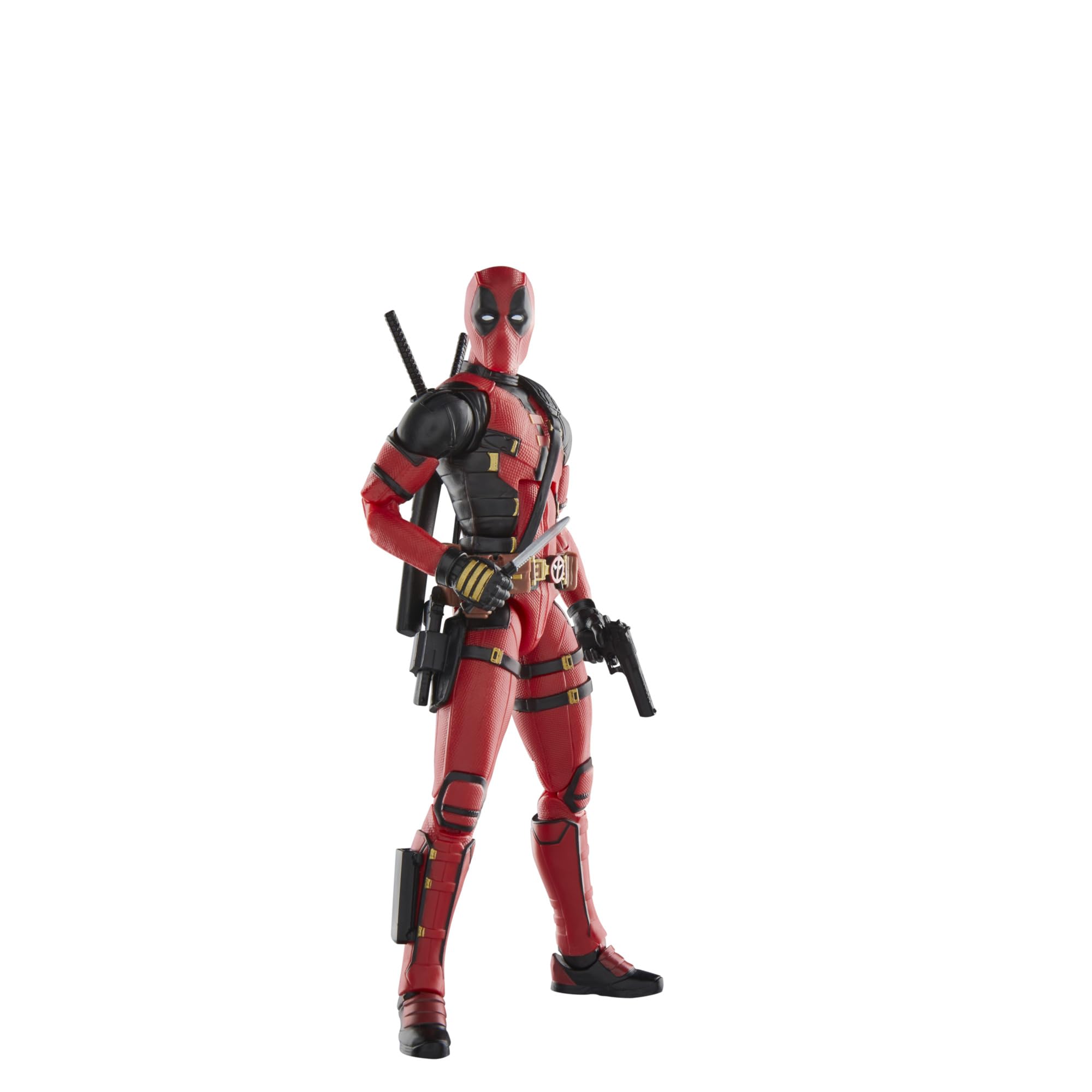 Marvel Legends Deadpool Wolverine dynamic posing captures action-ready stance.