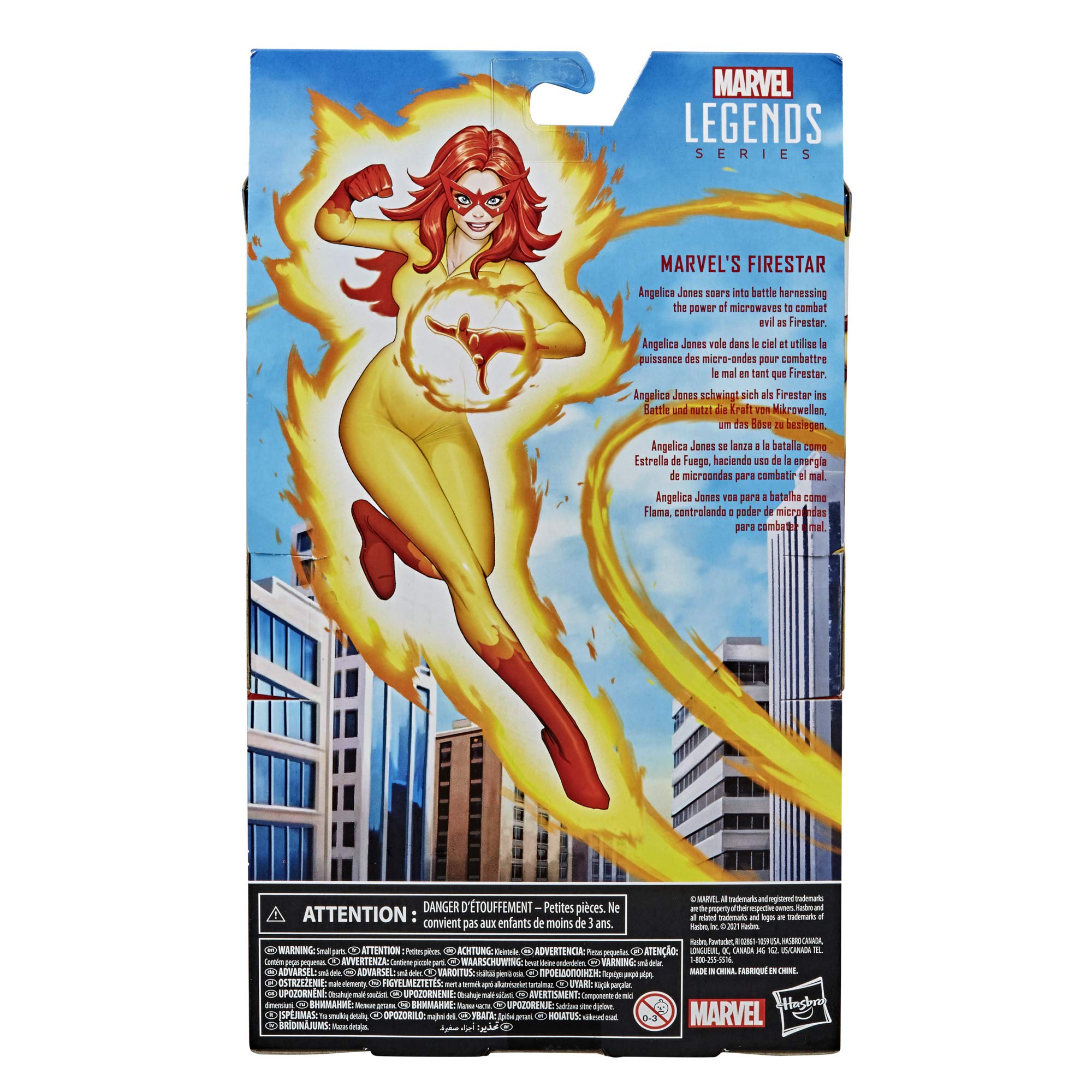 Marvel Legends Firestar 15 cm scale figure for compact shelf display.