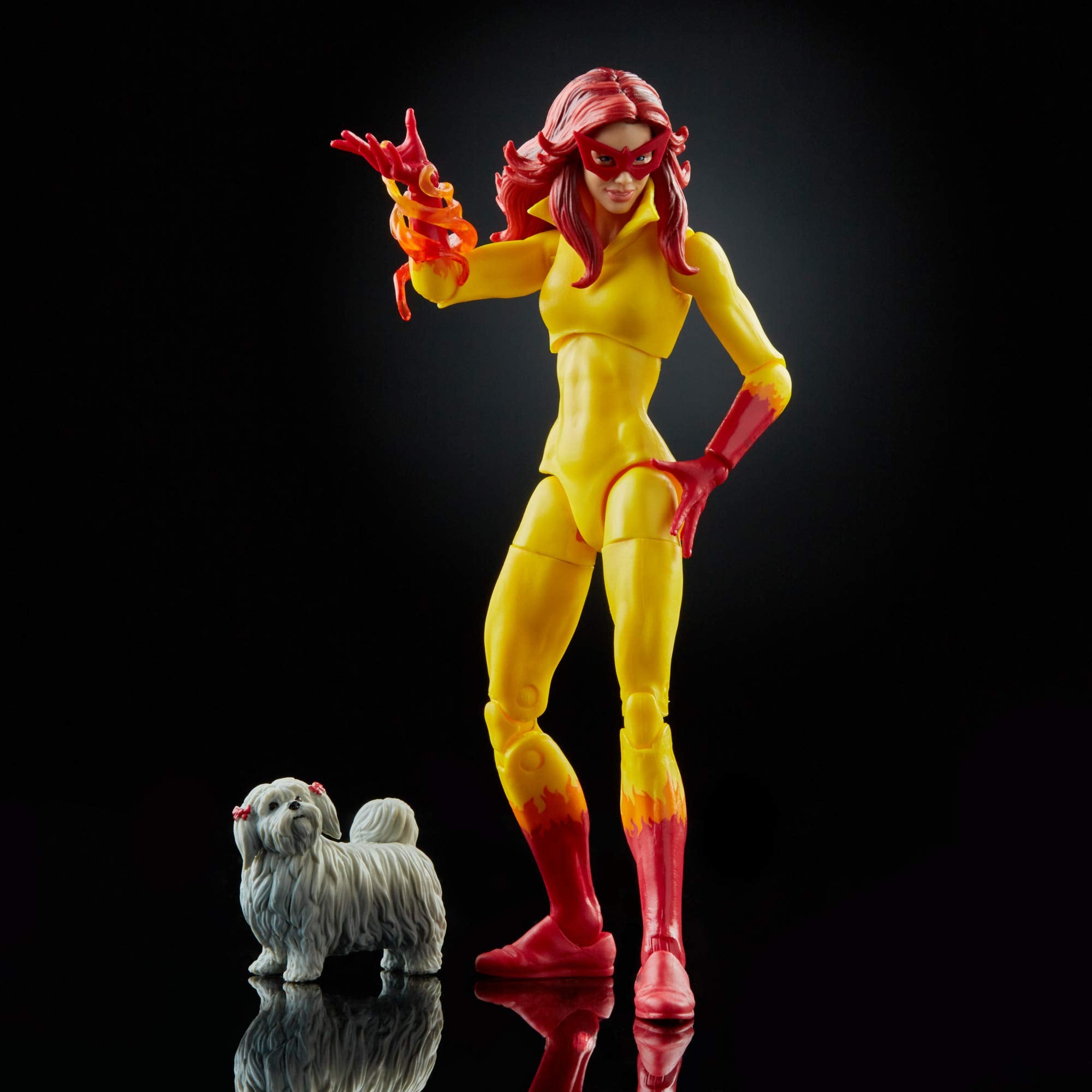 Marvel Legends Firestar with Ms. Lion accessories enhance poseability and display options.