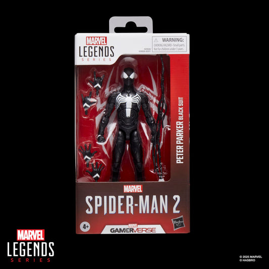 Marvel Legends GamerVerse Peter Parker Black Suit figure shows high articulation for dynamic poses