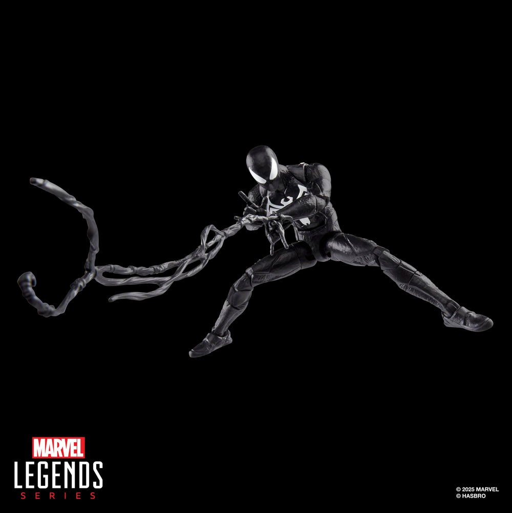 Marvel Legends GamerVerse Peter Parker Black Suit close-up highlights premium deco