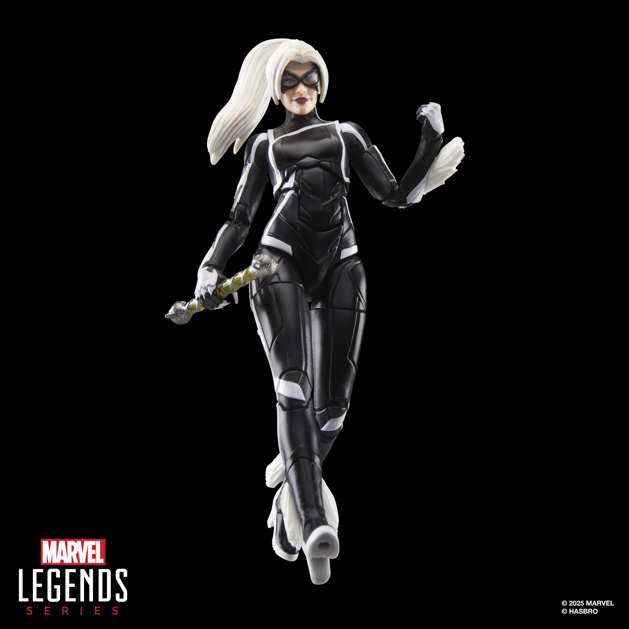 Marvel Legends Black Cat figure in attack pose illustrating dynamic game-inspired action