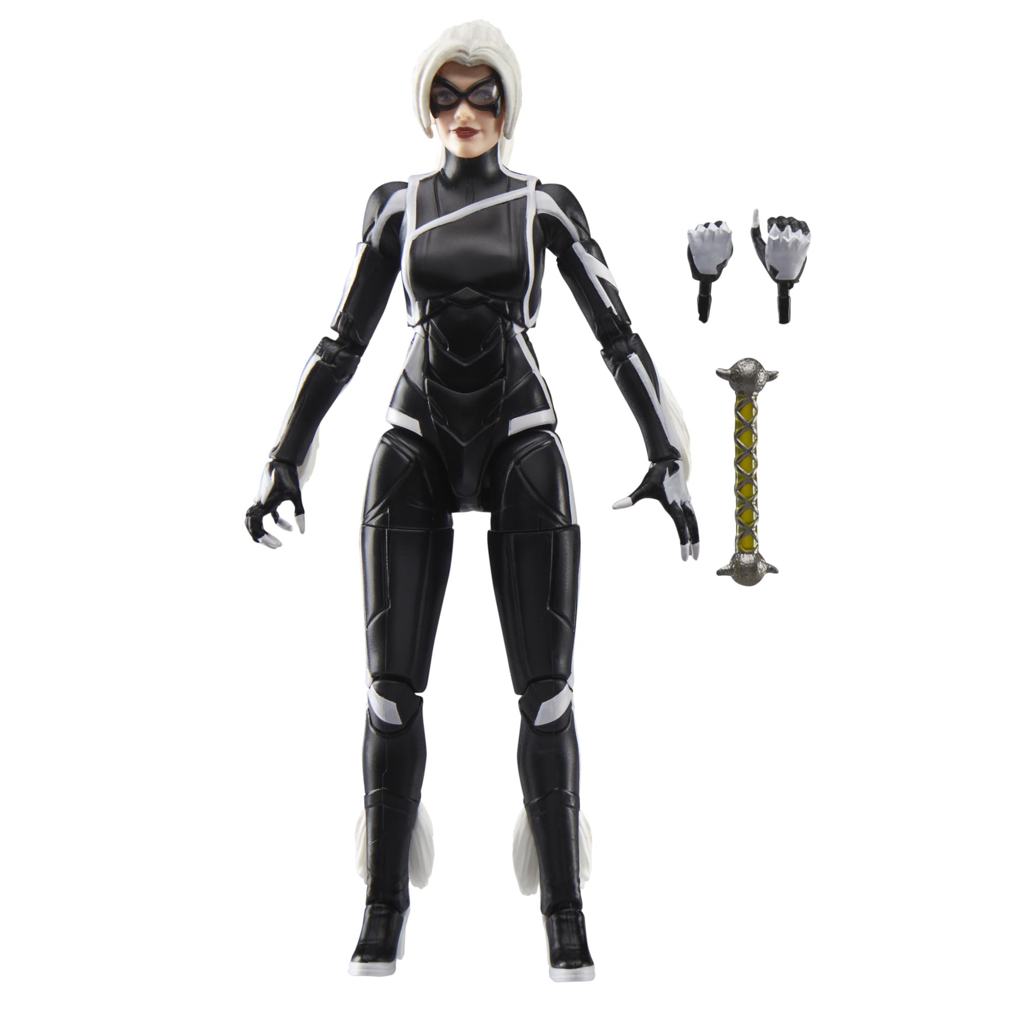 Marvel Legends Black Cat figure front view with game-inspired deco for display