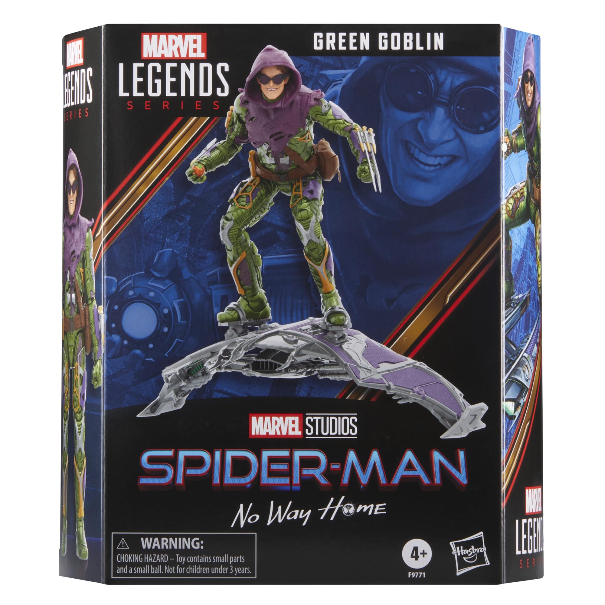 Marvel Legends Green Goblin figure with movie-inspired detailing for display.