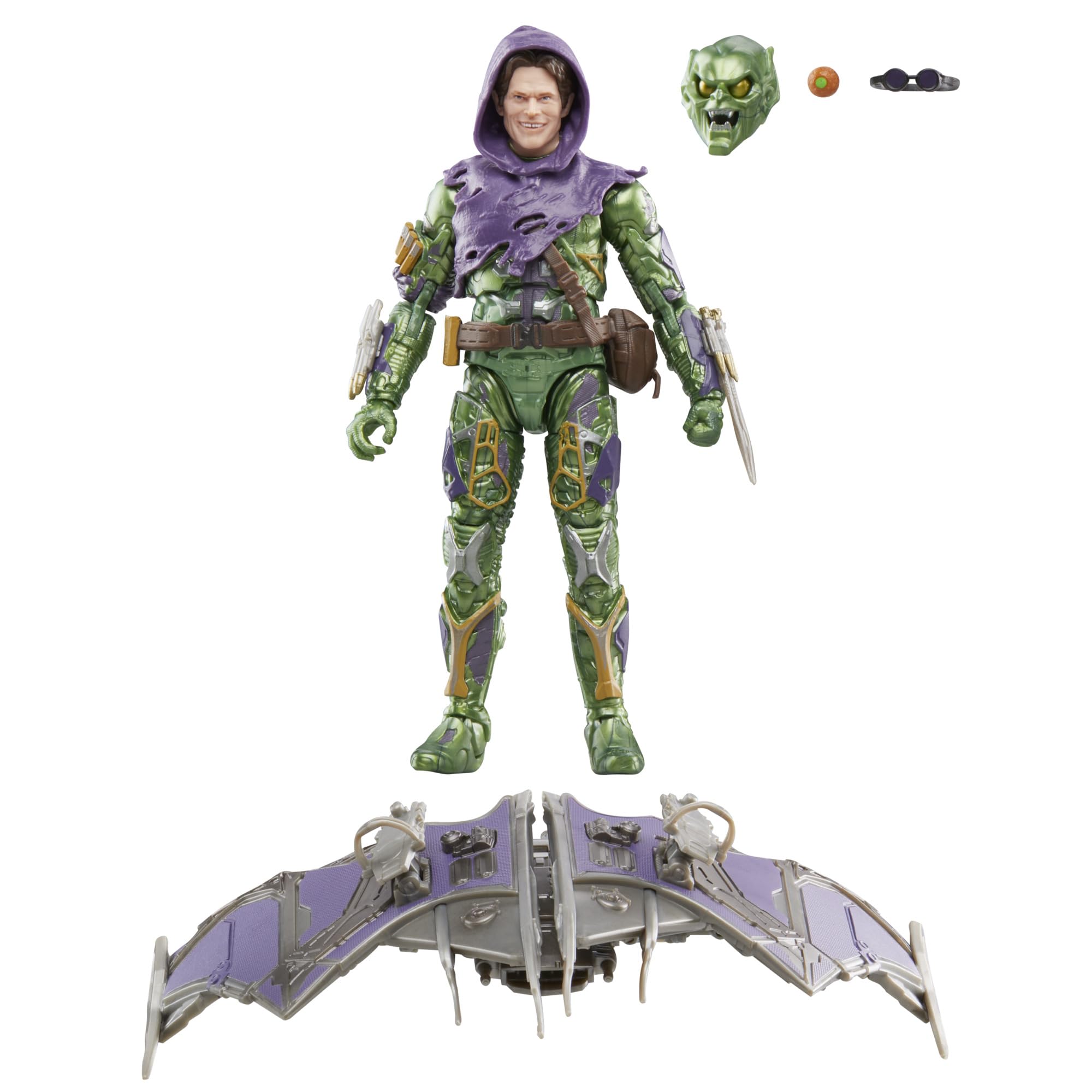 Marvel Legends Green Goblin helmet detail for authentic display.