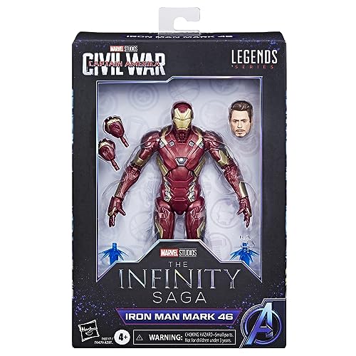 Marvel Legends Iron Man Mark 46 articulation close-up highlighting poseability options.