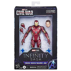 Marvel Legends Iron Man Mark 46 articulation close-up highlighting poseability options.