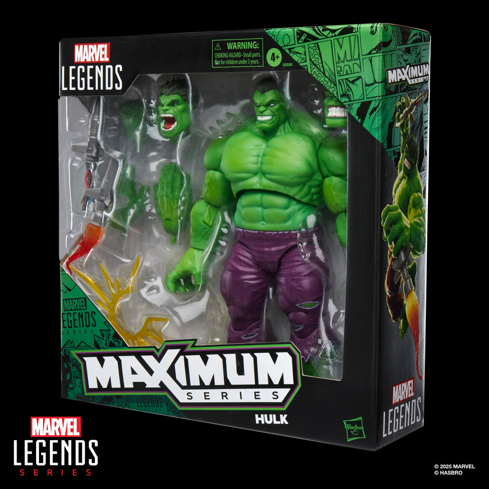 Marvel Legends Maximum Hulk figure accessories include alternate heads and hands for display variety.