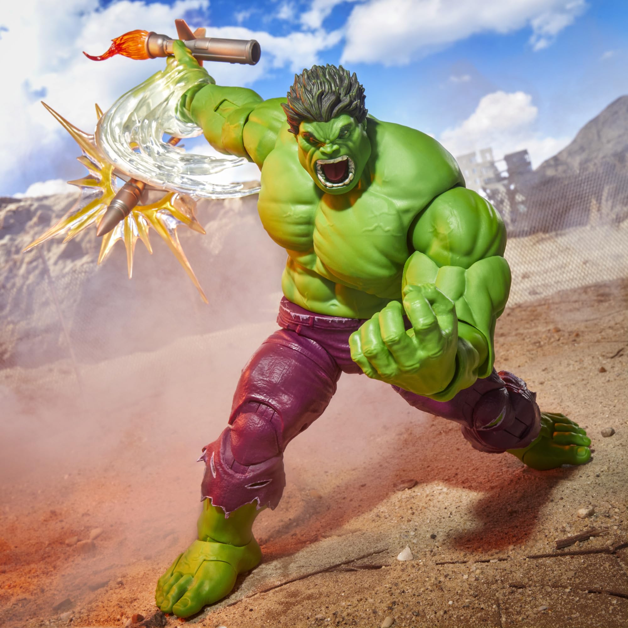 Marvel Legends Maximum Hulk figure thunderclap effects enhance display scenes.